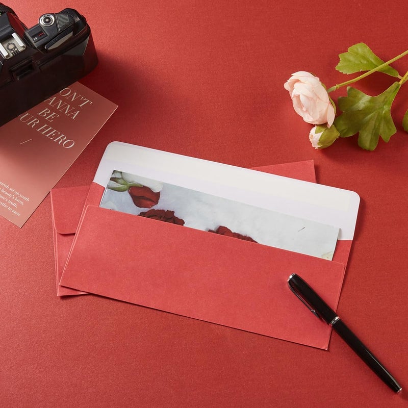Wishop 50 Pack Shiny #10 Business Envelopes Self Seal Standard Envelopes with Gold Stickers for Office Checks, Business Cards, Letter Mailing Invoices, 4.13 x 9.49 Inches (Red) - Image 5